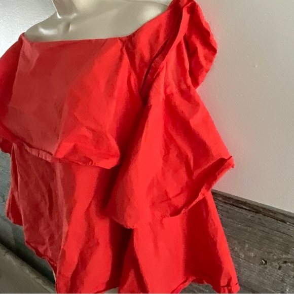 Lumiere Red/Orange Off The Shoulder Ruffle Gypsy Top Size Large (N1) - Picture 2 of 7